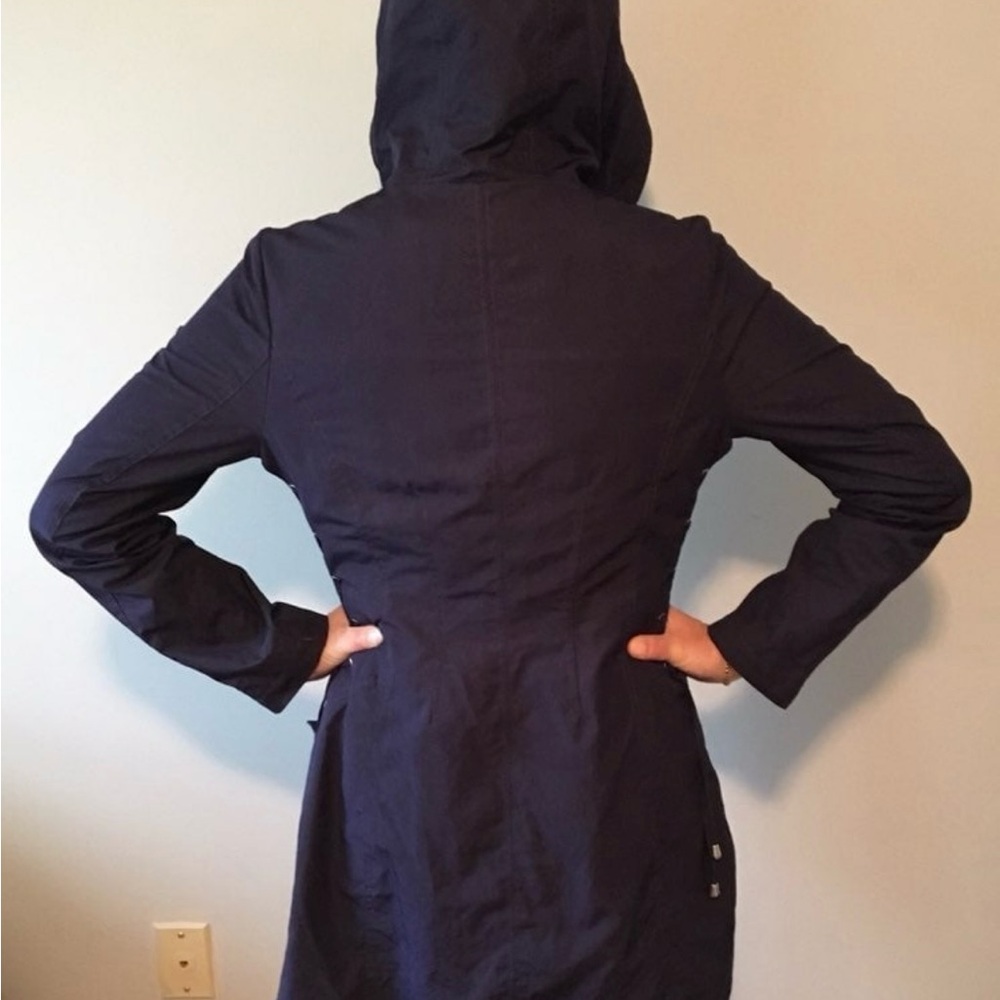Guess Blue Trench Coat with Hood and Full-Length Zipper - Picture 5 of 6